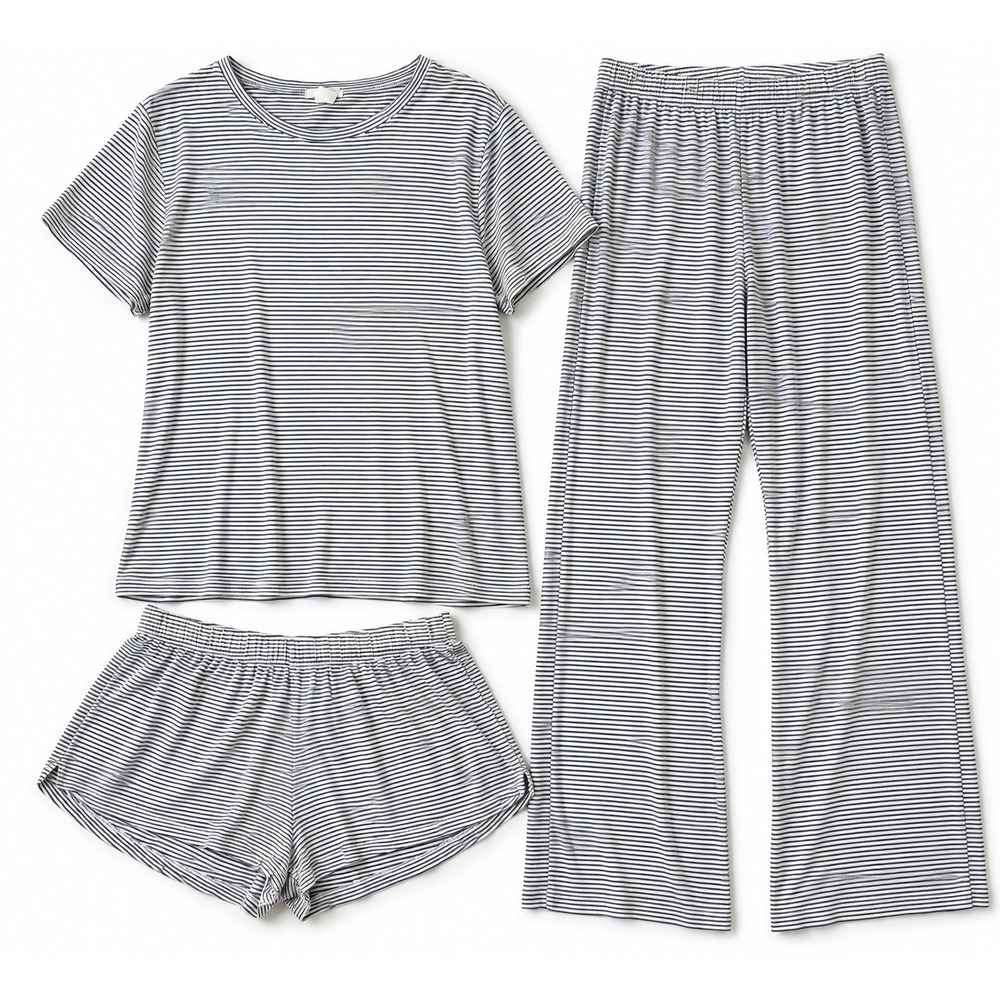 LAKE Pajamas M 3 Piece Pima Cotton Navy White Stripe Pajama Lounge Set